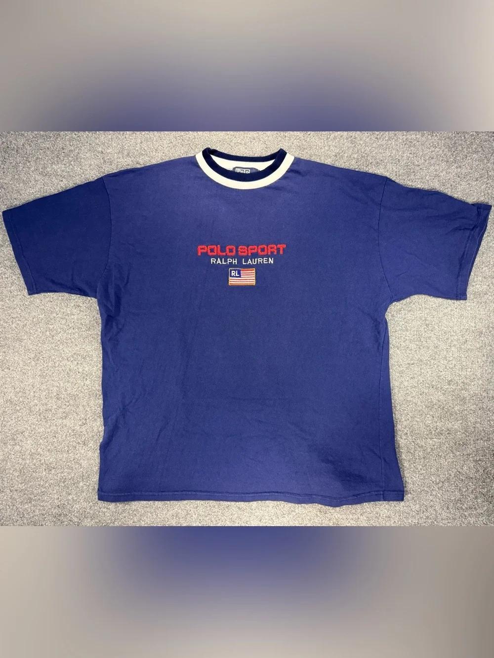Vintage Ralph Lauren Polo Sport Navy Tee with White Ringer Collar Y2K